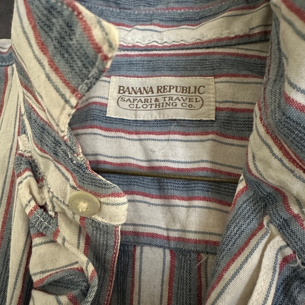 Vintage Banana Republic Safari & Travel Clothing Co Blue & White Striped Blouse - Picture 3 of 6